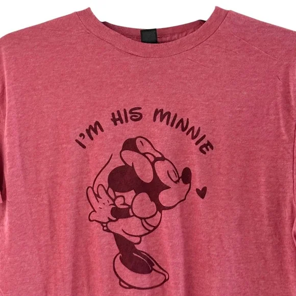 Gildan Women's M Medium I'm His Minnie Mouse‎ Graphic T-Shirt Rose Short Sleeve - Picture 9 of 13
